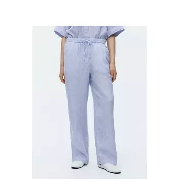 Прямые льняные брюки Arket на шнурке, синие/белые полосы