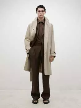 Прямые льняные брюки с вытачками Massimo Dutti, коричневый