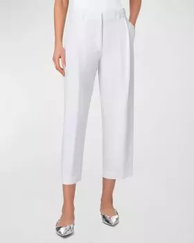 Прямые льняные брюки со складками до щиколотки Flori Akris punto, цвет Cream