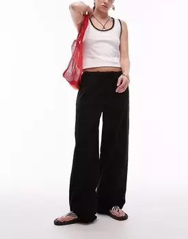 Прямые льняные брюки Topshop черного цвета
