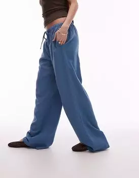 Прямые льняные брюки Topshop цвета деним синего цвета