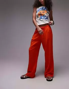 Прямые льняные брюки Topshop оранжевого цвета