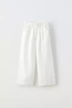 Прямые льняные брюки ZARA, белый