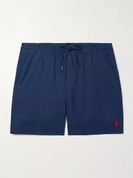 Прямые льняные шорты Prepster с вышитым логотипом и завязками POLO RALPH LAUREN, темно-синий