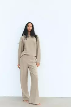 Прямые мягкие брюки ZARA, зеленый мергель