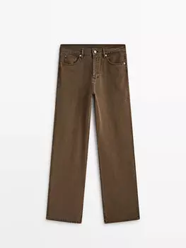 Прямые окрашенные джинсы средней посадки Massimo Dutti, коричневый