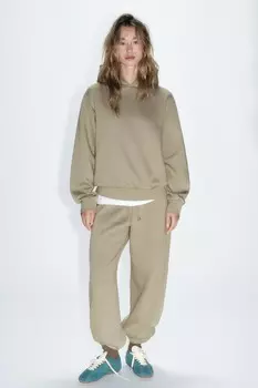 Прямые плюшевые брюки ZARA, кэмел