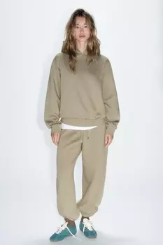 Прямые плюшевые брюки ZARA, кэмел