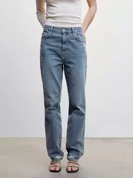 Прямые рваные джинсы с высокой посадкой Mango Brooks, синие