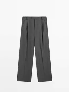 Прямые шерстяные брюки со складками, коорд. Massimo Dutti, серый