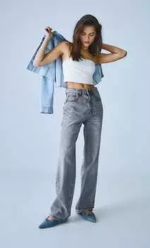 Прямые широкие джинсы Stradivarius, серый