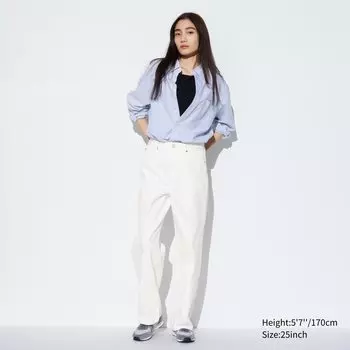 Прямые широкие джинсы UNIQLO, белый
