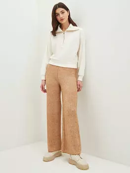 Прямые широкие женские трикотажные брюки с эластичной резинкой на талии LCW Casual