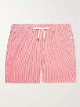 Прямые шорты для плавания средней длины в полоску Charles из жатого хлопка ONIA, красный