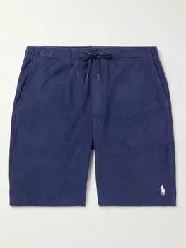 Прямые шорты из хлопковой смеси с махровой тканью и завязками POLO RALPH LAUREN, темно-синий