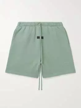 Прямые шорты из смесового хлопкового джерси с аппликацией логотипа и кулиской FEAR OF GOD ESSENTIALS, зеленый