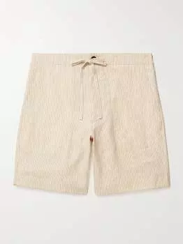Прямые шорты из смесовой шерсти и льна в полоску с кулиской Richard James, тан