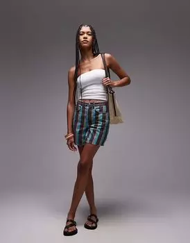 Прямые шорты Topshop в полоску черного и синего цвета