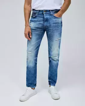 Прямые синие мужские джинсы с рваными краями Salsa Jeans, синий