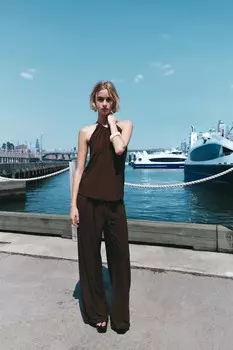 Прямые струйные брюки ZARA, цвет chocolate