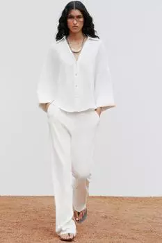 Прямые струящиеся брюки ZARA, устрично-белый