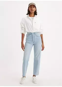 Прямые светло-голубые женские джинсовые брюки с высокой талией и прямыми штанинами ПРЯМЫЕ ГОЛУБОЧКИ RIBCAGE COOL BLUE PO Levis, синий