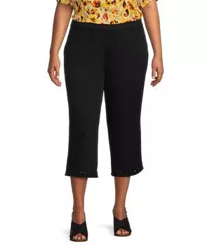 Прямые свободные капри больших размеров с застежкой на люверсы по краю Intro больших размеров, черный