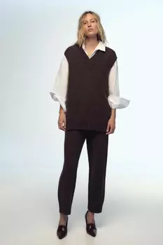 Прямые трикотажные брюки ZARA, темно-коричневый