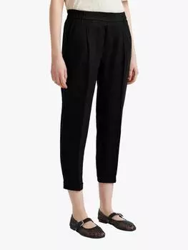 Прямые укороченные брюки из чистого льна Benetton, черный