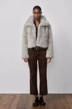 Прямые укороченные джинсы с флокированной отделкой и средней талии ZARA, шоколад