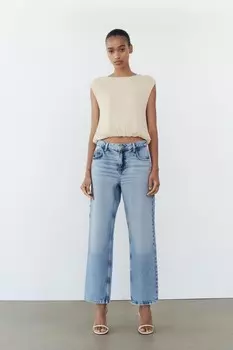 Прямые укороченные джинсы z1975 со средней талией ZARA, индиго