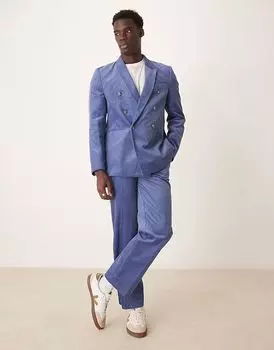 Прямые вельветовые брюки ASOS DESIGN синего цвета