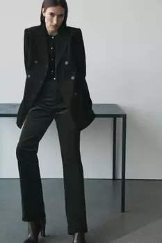 Прямые вельветовые брюки ZARA, зеленый