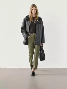 Прямые вощеные брюки Massimo Dutti, хаки
