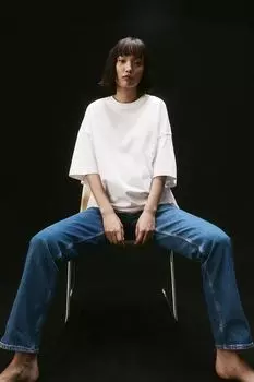 Прямые высокие джинсы Mama H&M, синий