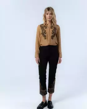 Прямые женские брюки с вышивкой по низу Диана Niza, черный