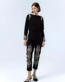 Прямые женские брюки с вышивкой по подолу Эмма Niza, черный