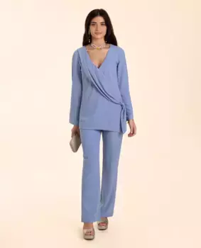 Прямые женские брюки с завышенной талией на резинке The-Are, светло-голубой