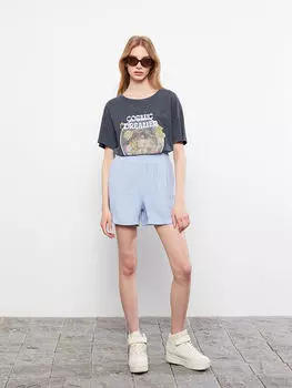 Прямые женские шорты из габардина стандартного кроя с эластичной резинкой на талии LCW Casual