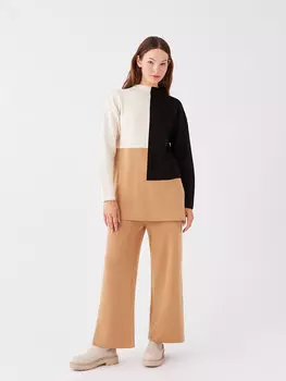 Прямые женские трикотажные брюки с широкими штанинами и эластичной резинкой на талии LCWAIKIKI Classic, бежевый