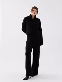 Прямые женские трикотажные брюки с широкими штанинами и эластичной резинкой на талии LCW Vision, новый черный