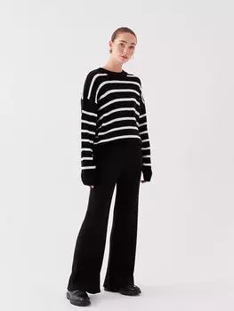 Прямые женские трикотажные брюки с широкими штанинами и эластичной резинкой на талии LCWAIKIKI Classic, черный