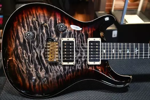 PRS Wood Library Custom 24 Lefty 10-Top Quilt One Piece Top Charcoal Tri-Color Burst #0411