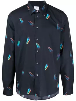 PS Paul Smith Falling Feather-print cotton shirt, синий