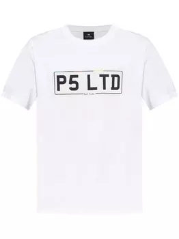 PS Paul Smith футболка из хлопка с принтом номерного знака, белый