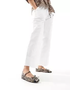 Public Desire - Kandi - Бархатные балетки с бантом и леопардовым принтом