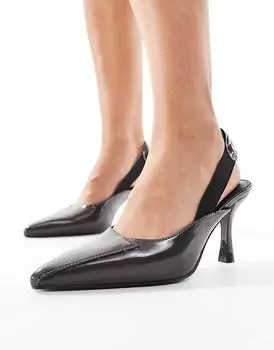 Public Desire - Malia - Коричневые туфли из полиуретана с острым носком, средним каблуком и эластичным ремешком на пятке