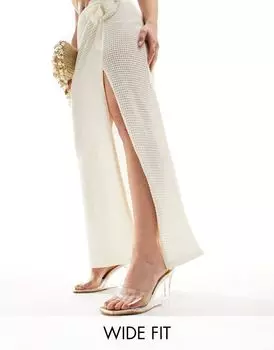 Public Desire Wide Fit - Iggy - Мюли золотого прозрачного цвета на высоком каблуке и танкетке из акрилового стекла