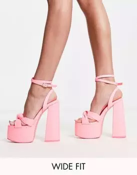 Public Desire Wide Fit – Leo Edition – сандалии розового лакового цвета с узлом и подошвой на платформе, широкий крой