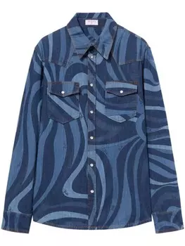 PUCCI джинсовая рубашка с принтом Marmo, синий